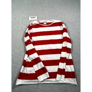 Where's Waldo Shirt Adult L/XL Red White Striped Crew Neck Long Sleeve Casual
